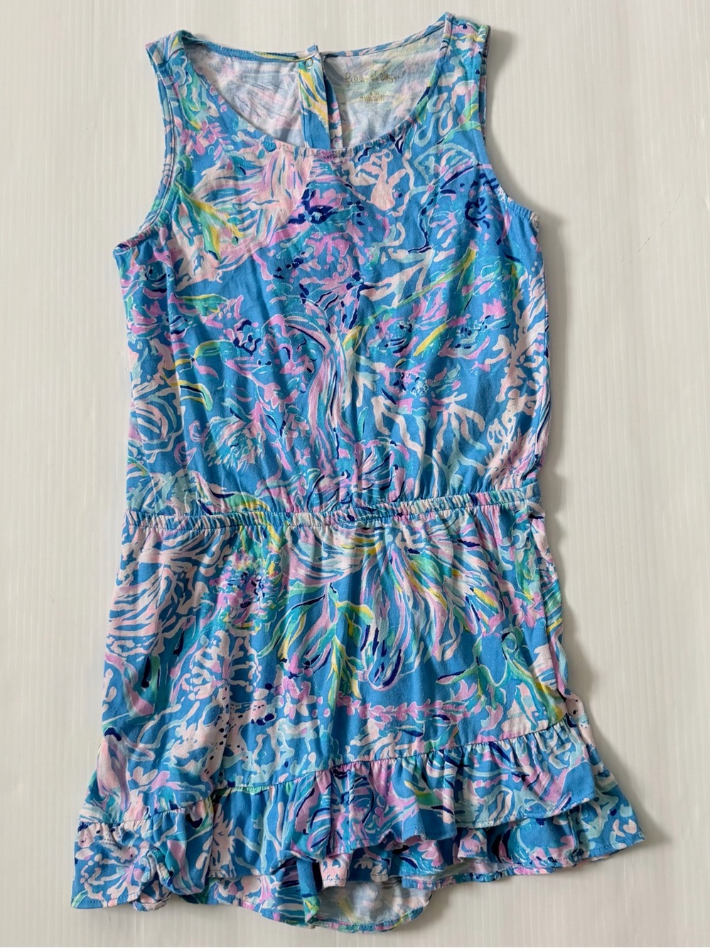 Lilly Pulitzer Light Blue Venecia Romper Seaweed Coral
Girls Size 8/10